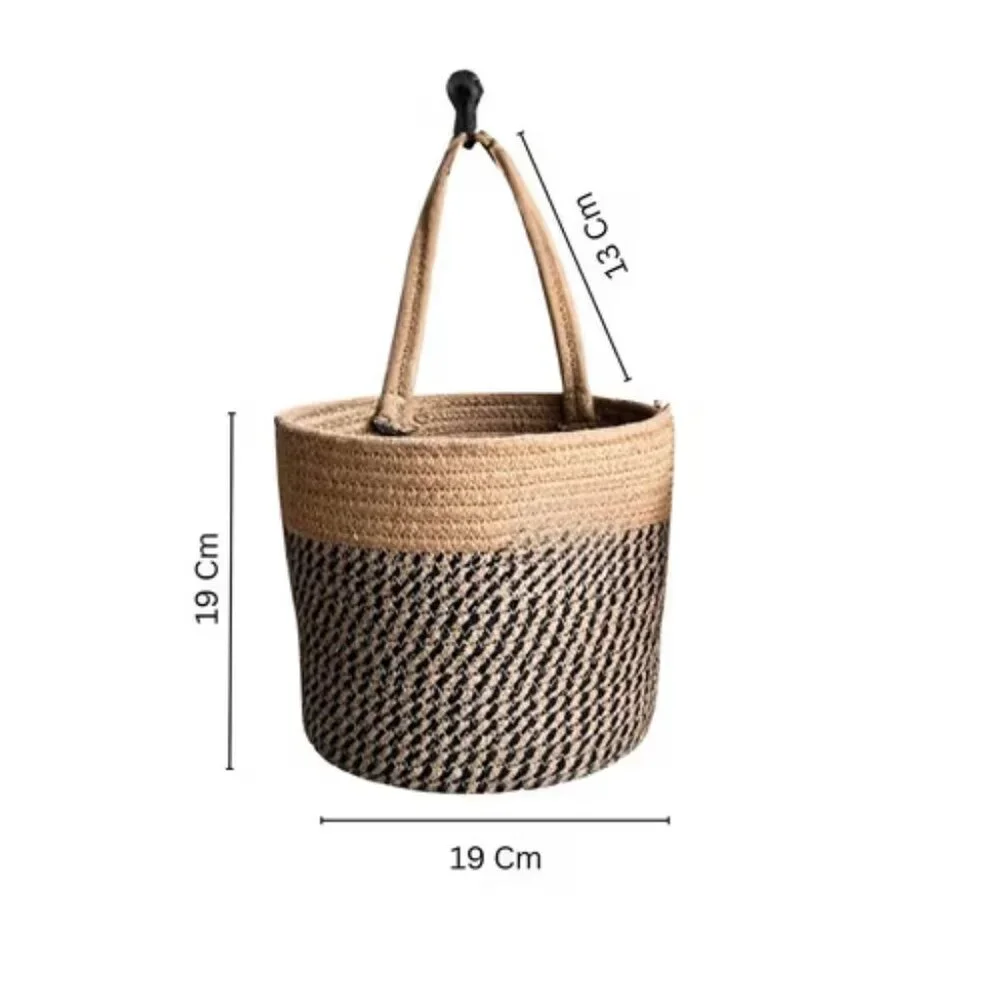 Set of 2 Rope Hanging Baskets | Woven Storage | Black & Beige | NWT
